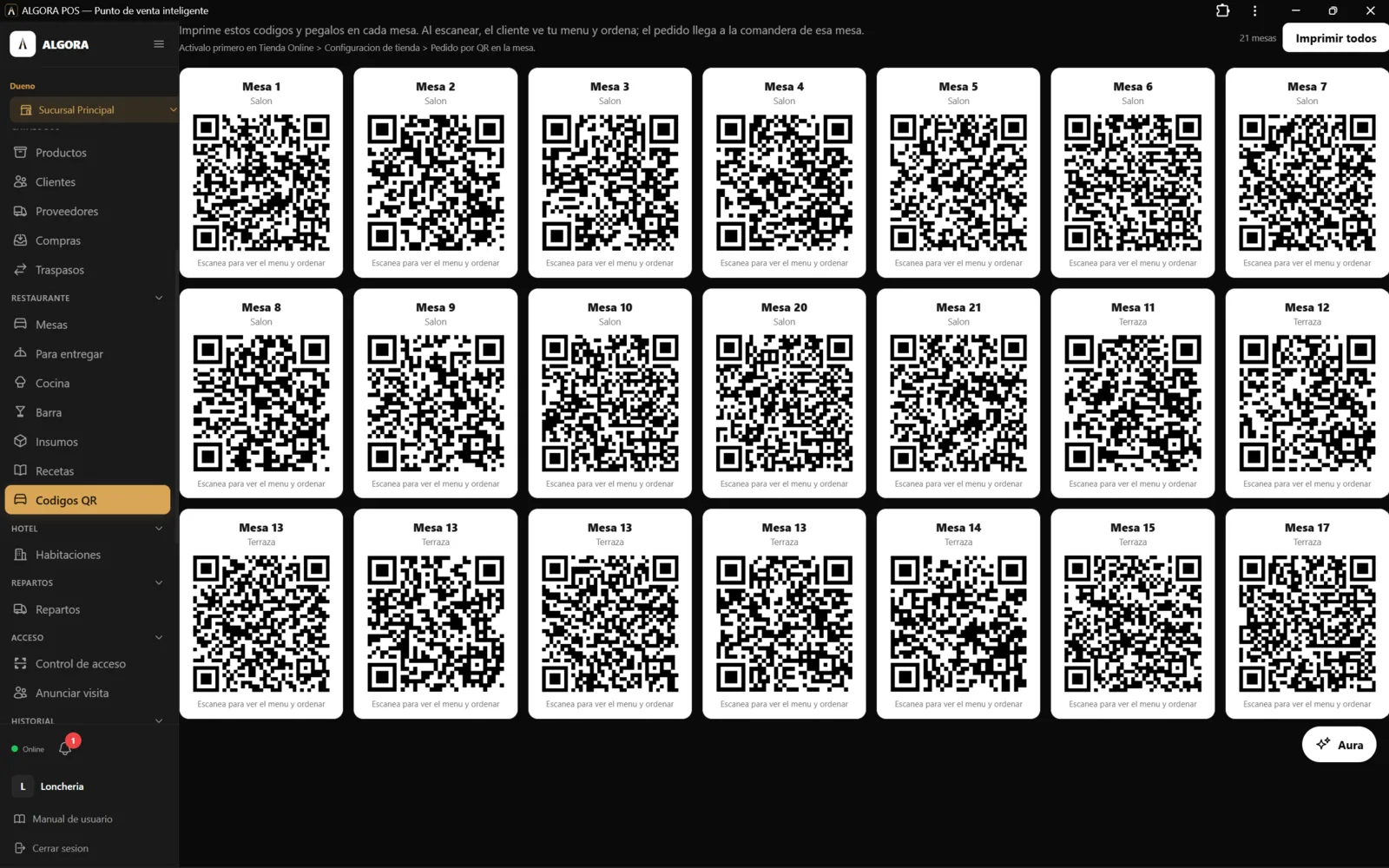 Códigos QR de mesa para imprimir